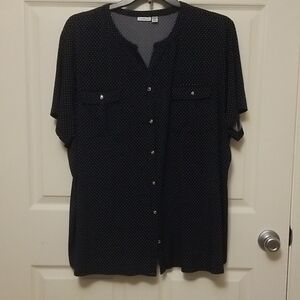 Croft And Barrow Navy Button-Up Blouse with White Polka Dots